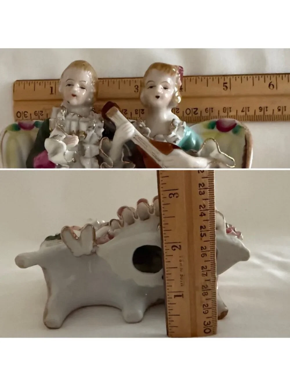 Vintage Bone China Lace Musical Couple Figurine Mandolin Players Hand Painted Po - Picture 10 of 15